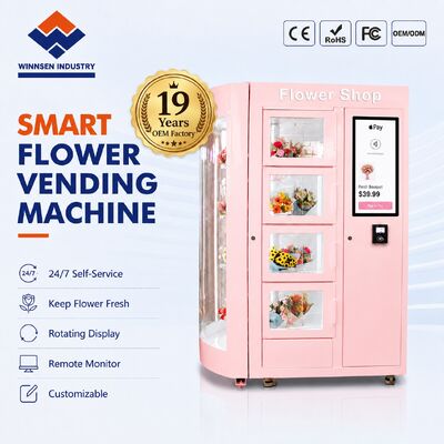 کیفیت دستگاه فروش گل 22 اینچی با صفحه لمسی با پرداخت بدون تماس و سیستم مرطوب کننده یخچال کارخانه