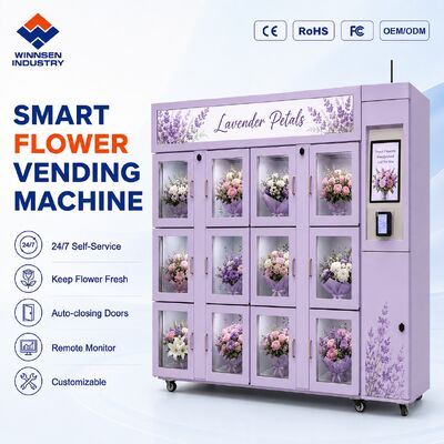 کیفیت دستگاه فروش گل صفحه لمسی یخچال دار با گزینه های پرداخت متعدد برای دسته گل تازه کارخانه