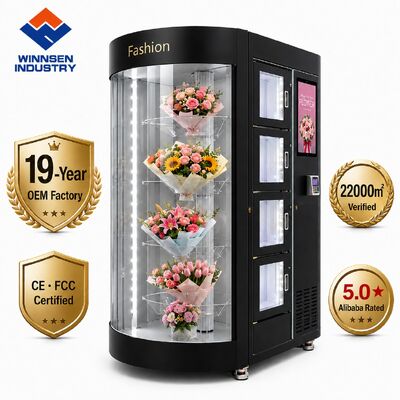 کیفیت دستگاه فروش خودکار گل هوشمند 24 اسلاته وینسن با یخچال و رطوبت ساز و درب های خودکار کارخانه