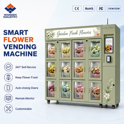 کیفیت دستگاه فروش خودکار گل تازه یخچال‌دار وینسن با درب شیشه‌ای دوتایی برای عملیات گل‌فروشی ۲۴ ساعته کارخانه
